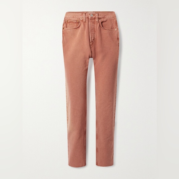 RE/DONE 70s High Rise Stove Pipe Straight Leg Jeans Red Burnt Orange size 24 - Picture 14 of 15